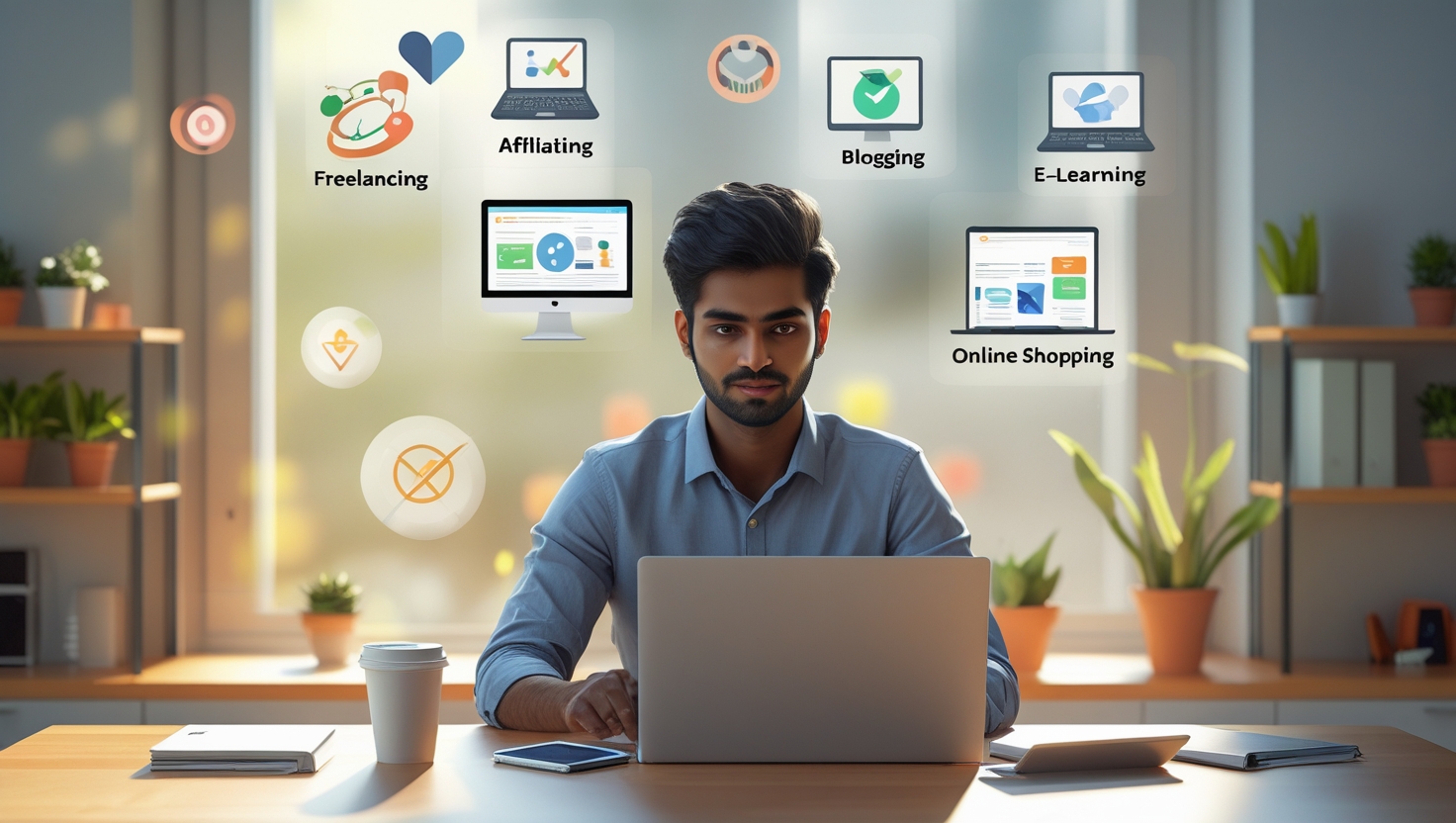 Person working on a laptop from home in 2025, representing online earning setup