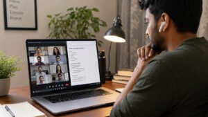 Otter.ai Chrome extension transcribing an online meeting in real time